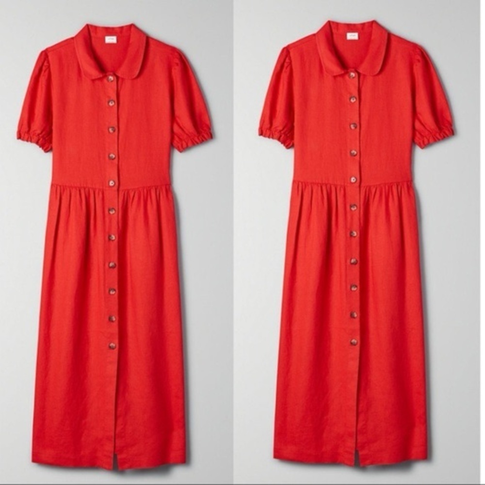 Aritzia - Wilfred Naeva Pure Linen Red Button-Up Women's Dress